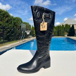 NWT BORN Black Size 6.5 Leather Cort Knee High Boots